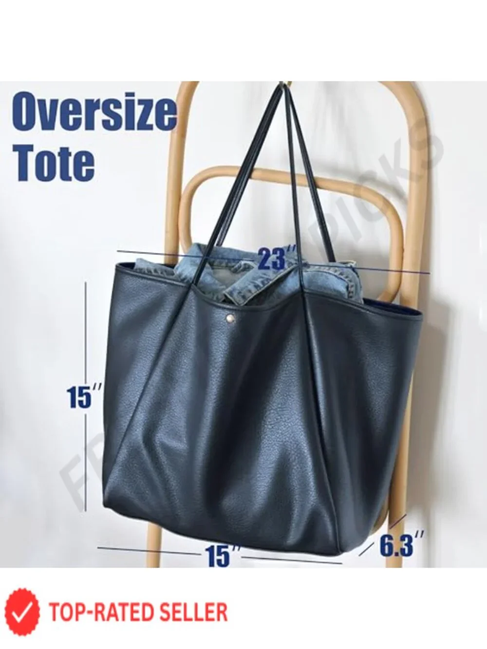 Oversize PU Leather Tote Bag Women Weekender Travel Shopper Handbag